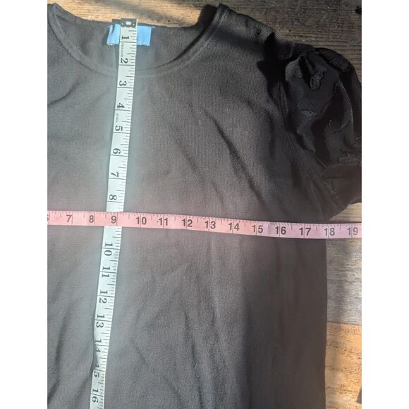 CECE Mixed Media Sweater M Black Sheer Floral Sleeve Cotton Knit Top - Picture 6 of 8